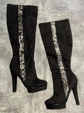 Y2k Jennifer Lopez Embellished Black Knee High Boots